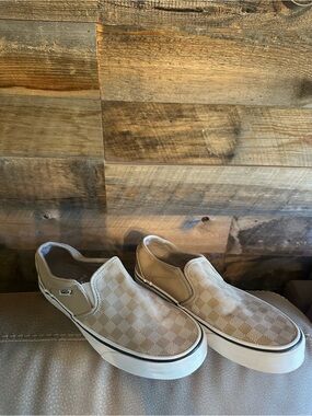Vans womens Slip-On Checkerboard Sneakers in Beige